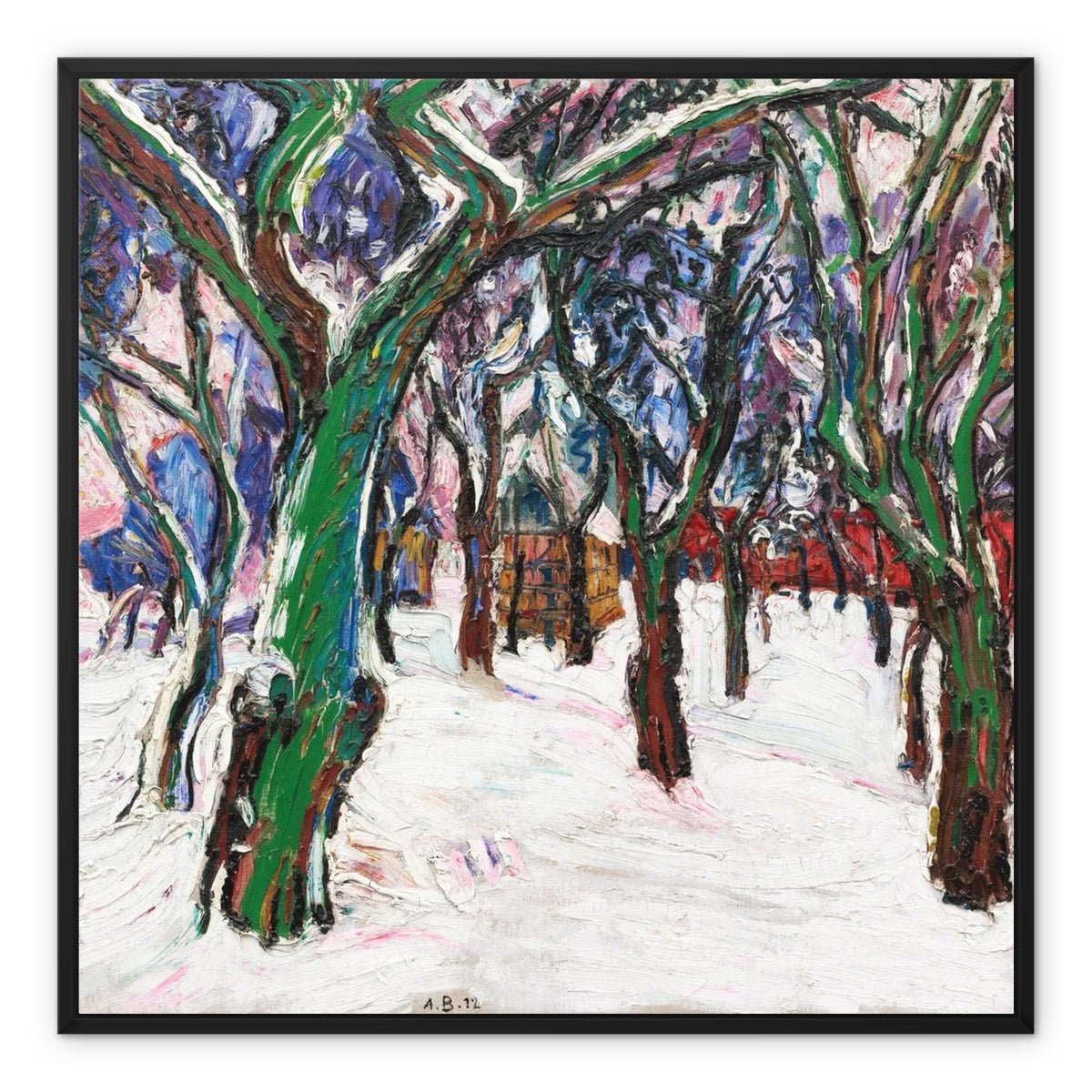 Wonky Walls - Winterbild mit Bauernhäusern, 1912 - Framed Canvas - Peter August Böckstiegel - Art Prints & Framed Canvases