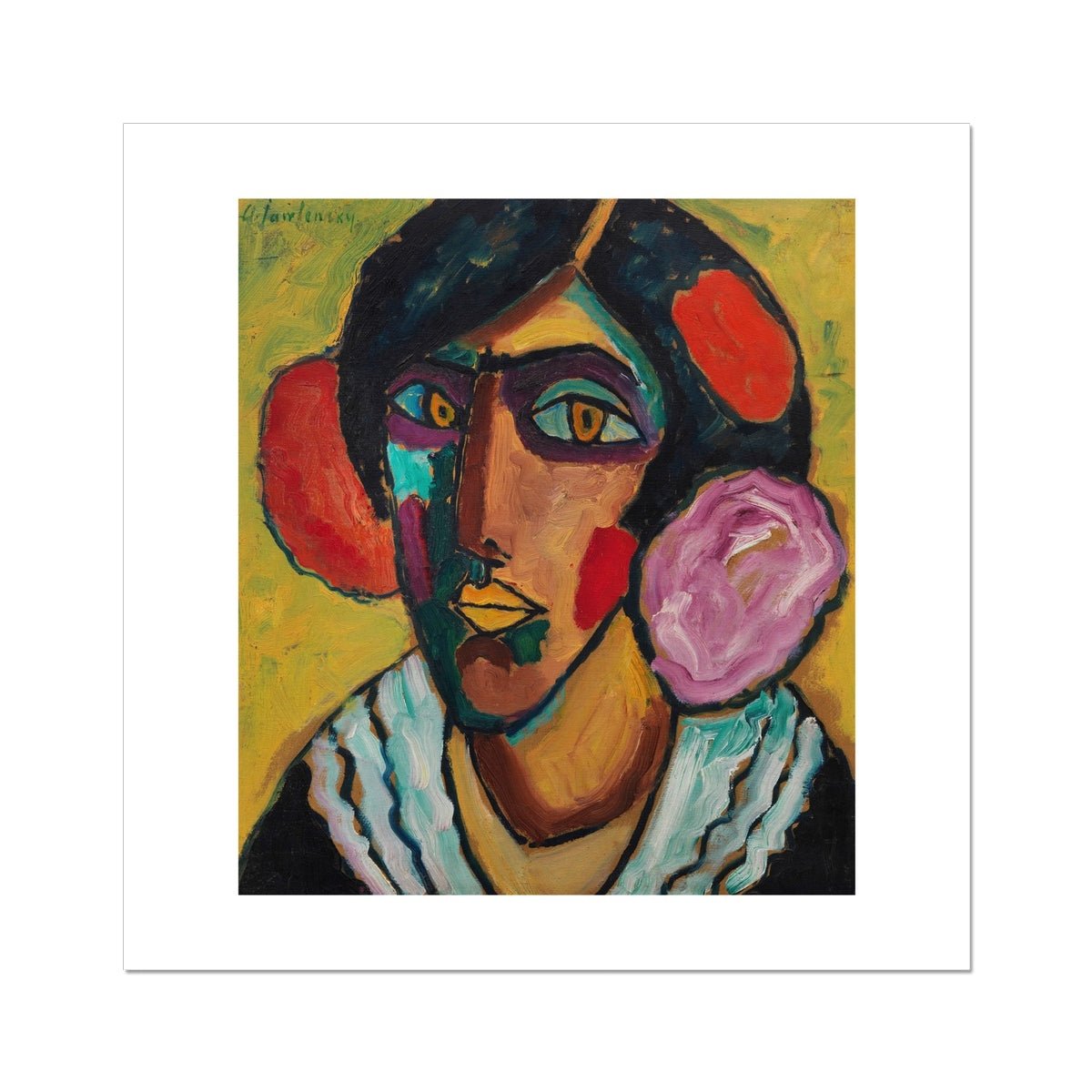 Wonky Walls - Woman's Head with Flowers, 1913 - Alexej von Jawlensky - Art Prints & Framed Canvases